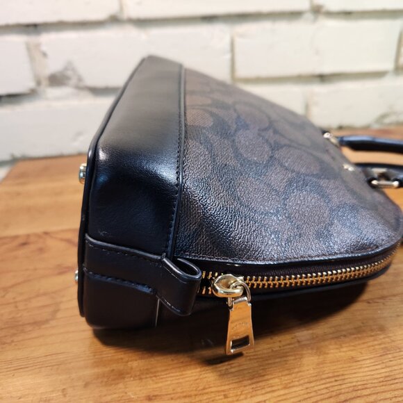 Like New Coach Signature C's Brown & Black Satchel Handbag Purse - Picture 9 of 14